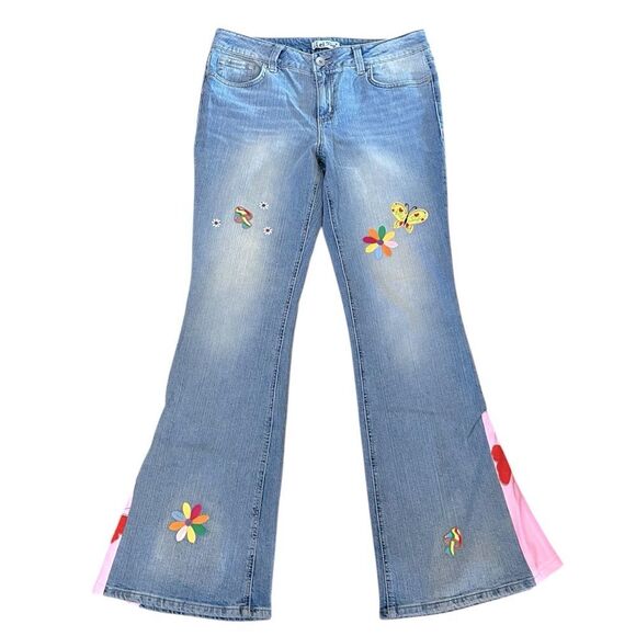 L.e.i. Sophia Hiphugger Flares Patchwork Jeans - Picture 1 of 9